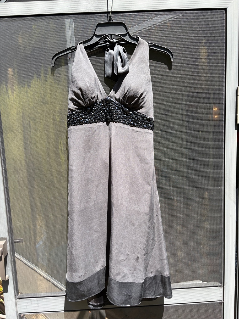 White House Black Market Black Halter Midi Dress with Beaded Waist, Size 6